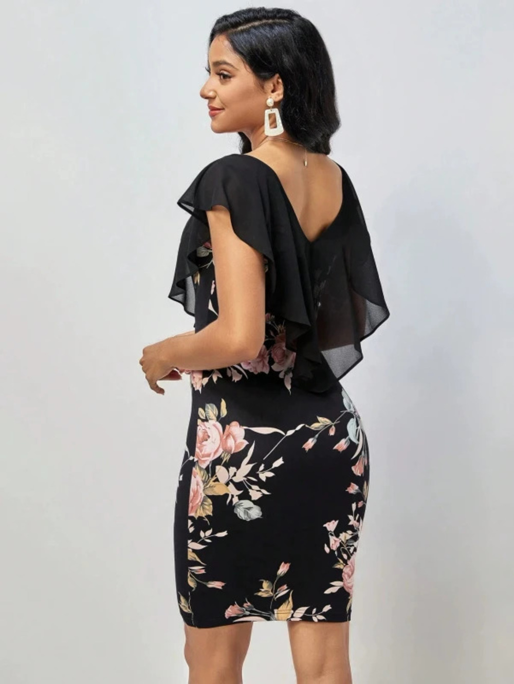 ZARA Faux Two Piece Printed Fitted Dress with Collar